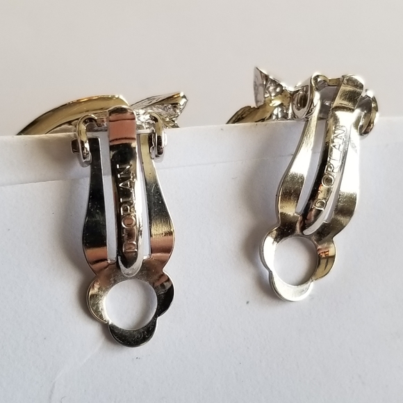 Vintage earrings D'Orlan clip on silver tone spike spiky marcasite - Picture 5 of 12